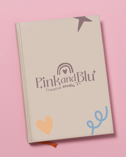 A Beige customized agenda in a pink background