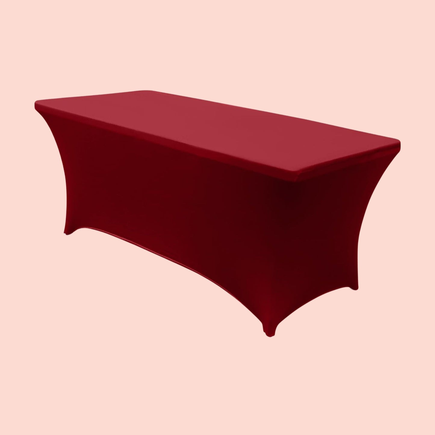 Red tablecloth on a rectangular table against a beige background